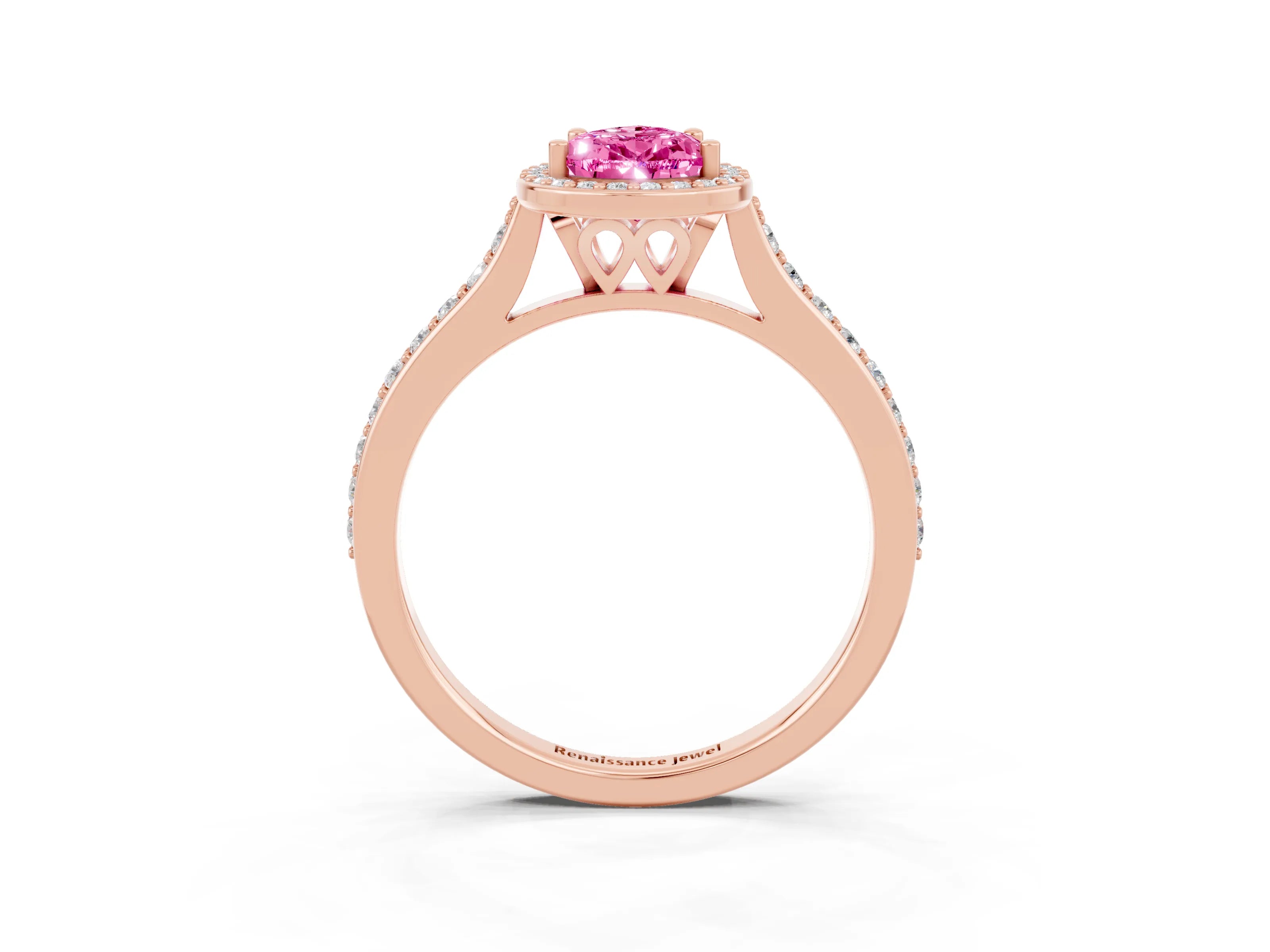Rose gold Pear Cut Halo Round Diamond Pavé Band with Four-Prong Setting_3