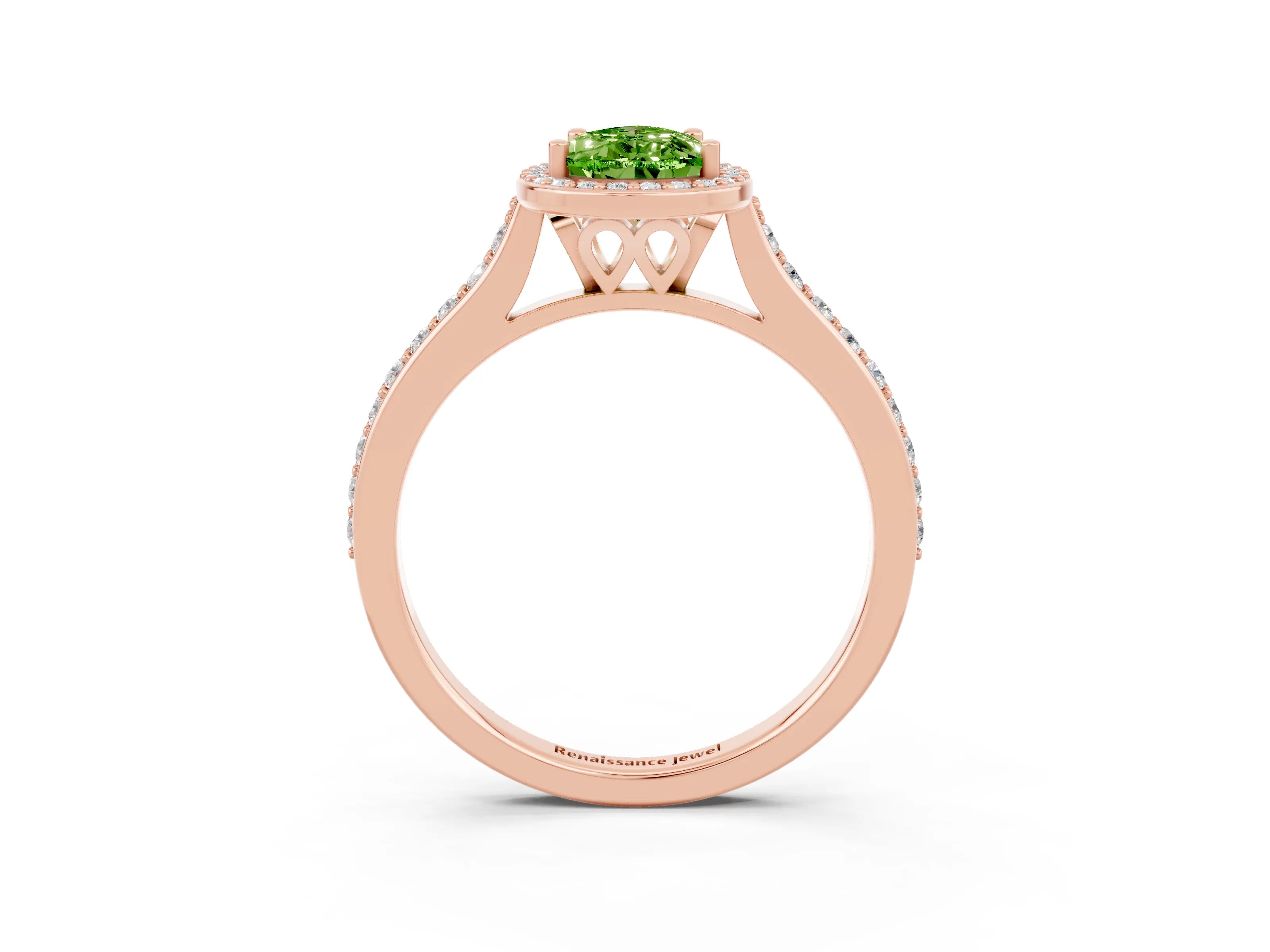 Rose gold Pear Cut Halo Round Diamond Pavé Band with Four-Prong Setting_3