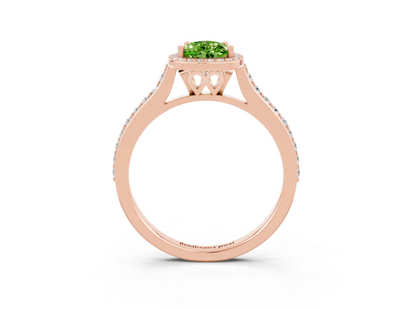 Rose gold Pear Cut Halo Round Diamond Pavé Band with Four-Prong Setting
