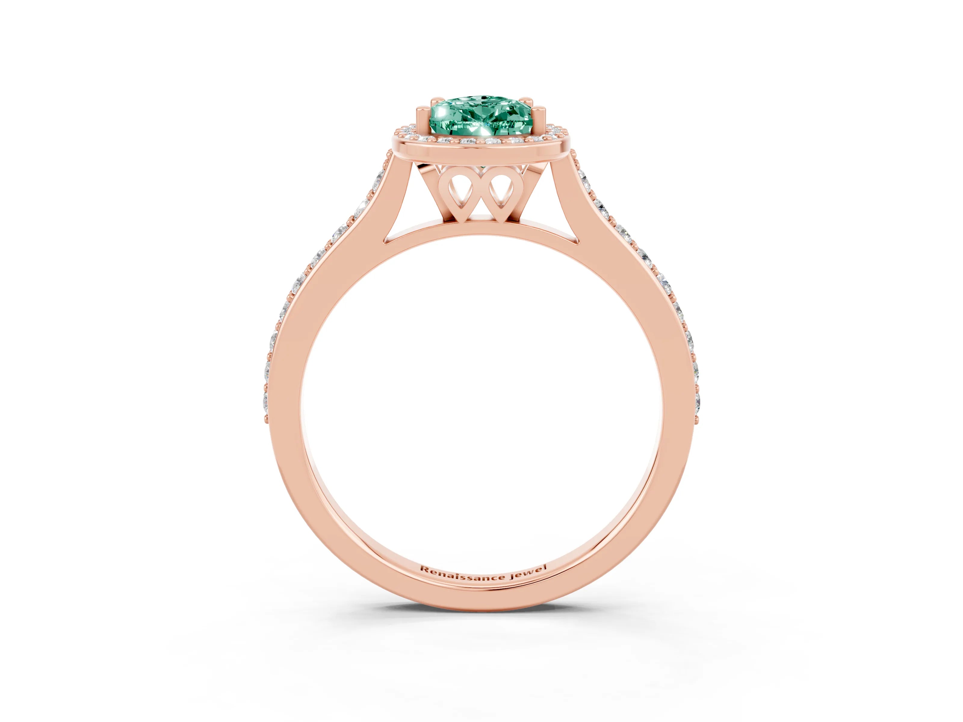 Rose gold Pear Cut Halo Round Diamond Pavé Band with Four-Prong Setting_3