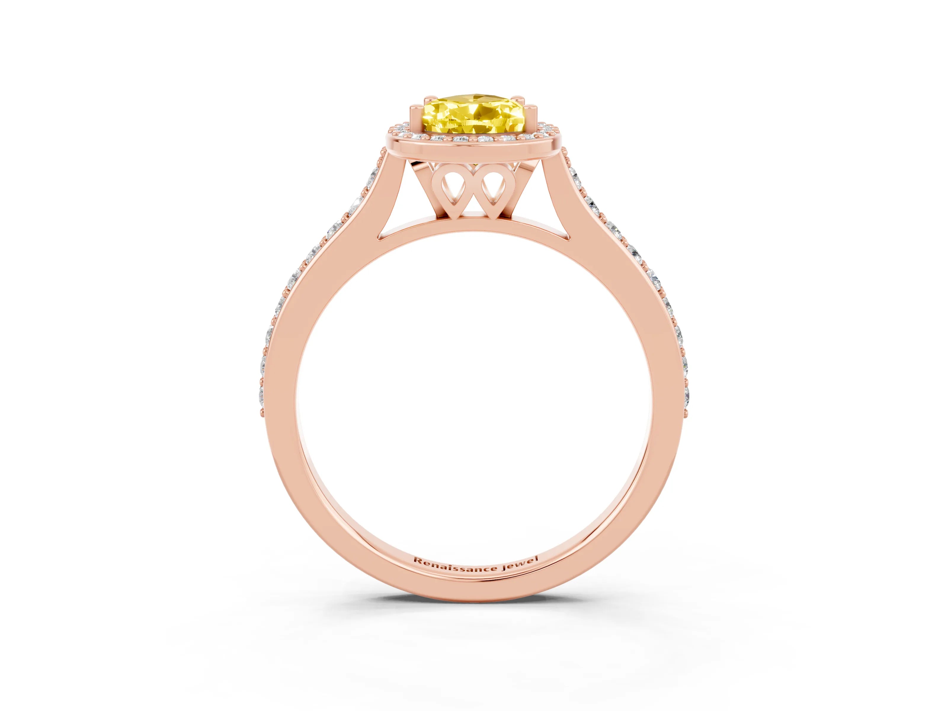 Rose gold Pear Cut Halo Round Diamond Pavé Band with Four-Prong Setting_3
