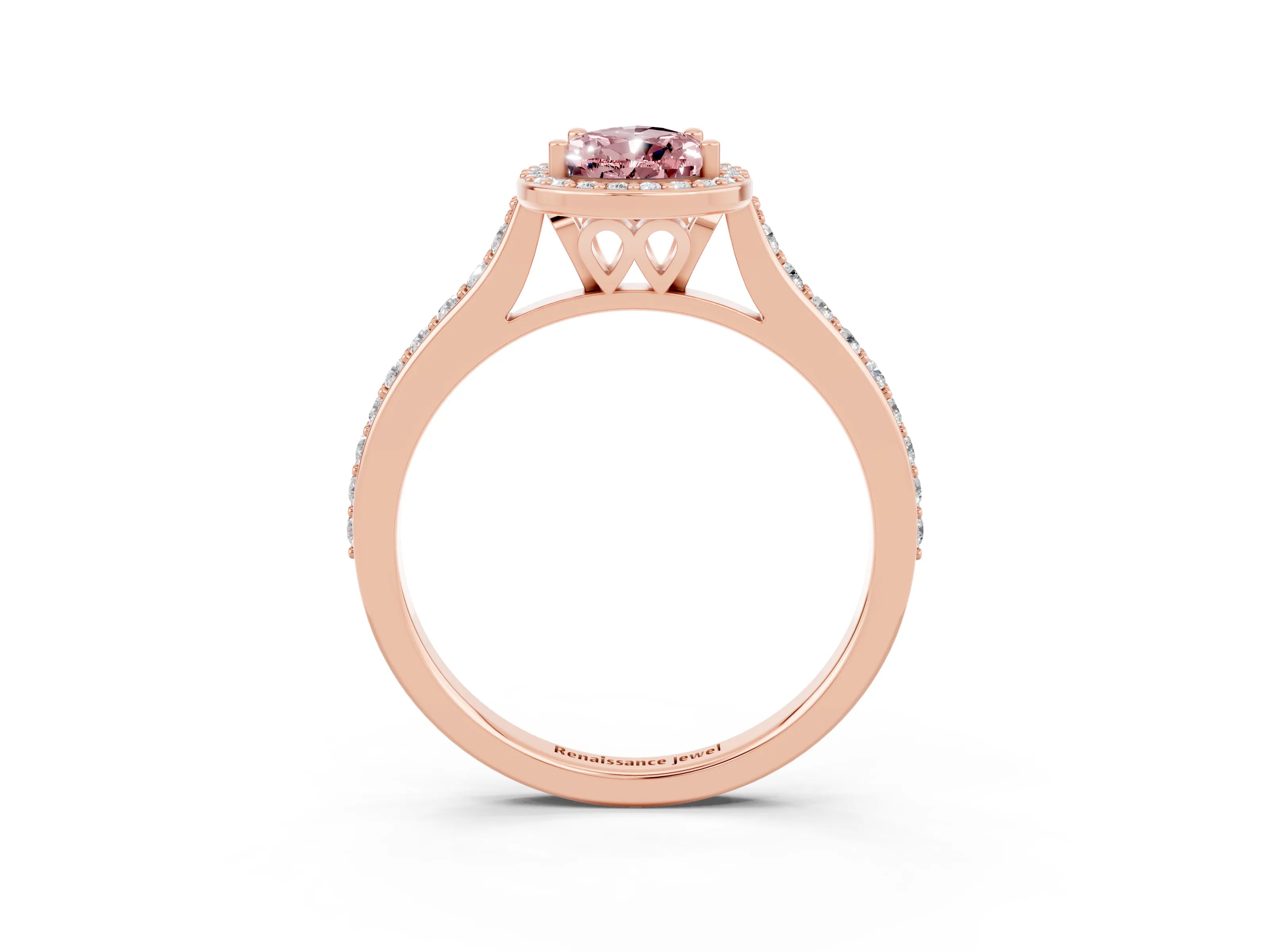 Rose gold Pear Cut Halo Round Diamond Pavé Band with Four-Prong Setting_3