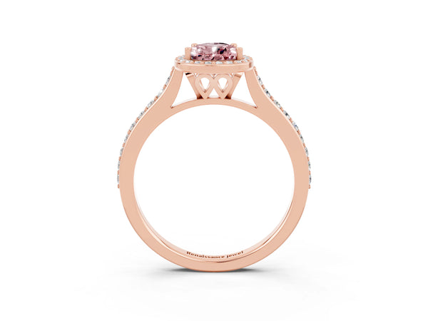 Rose gold Pear Cut Halo Round Diamond Pavé Band with Four-Prong Setting