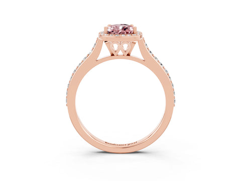 Rose gold Pear Cut Halo Round Diamond Pavé Band with Four-Prong Setting_3
