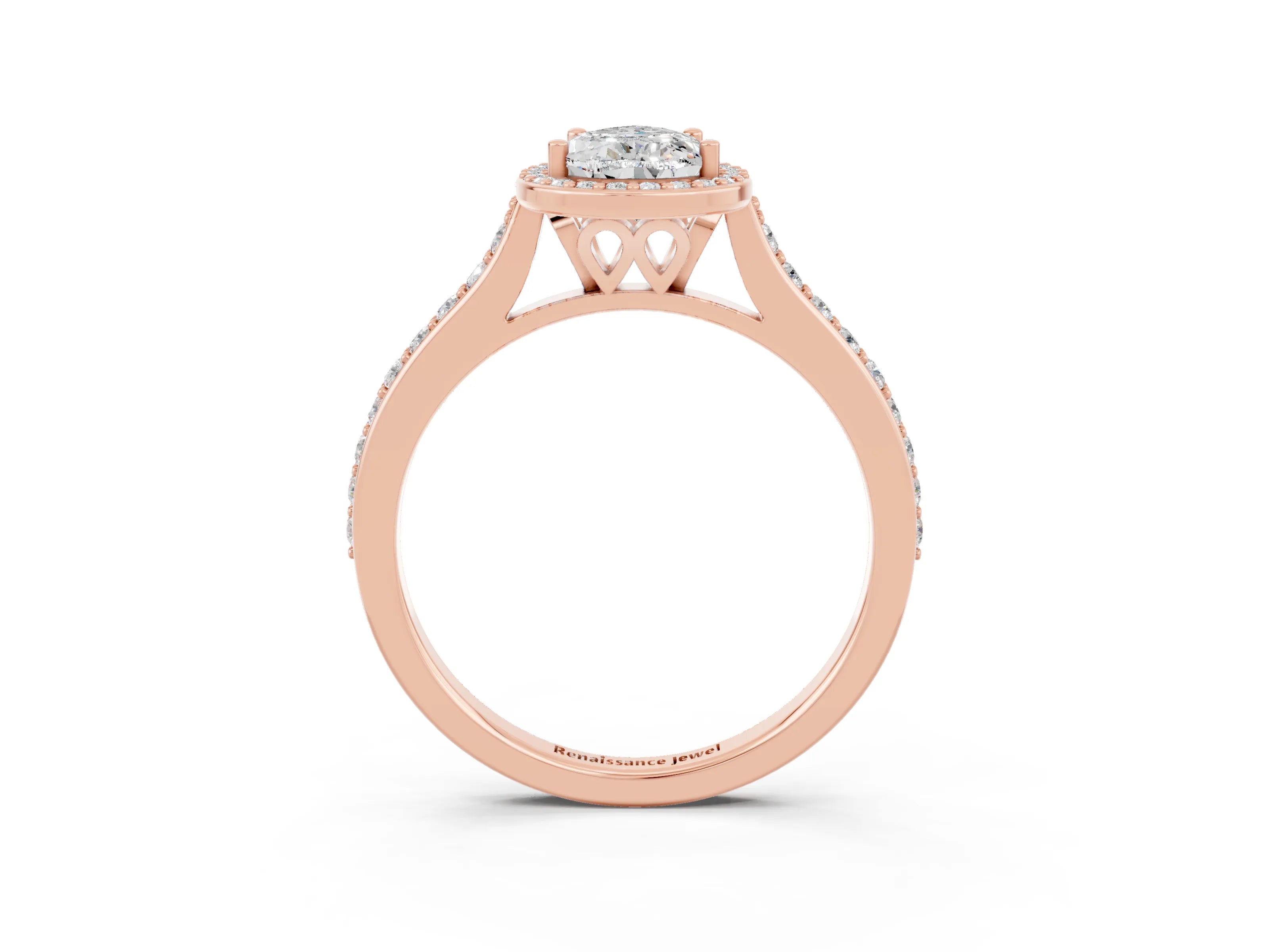 Rose gold Pear Cut Halo Round Diamond Pavé Band with Four-Prong Setting_3