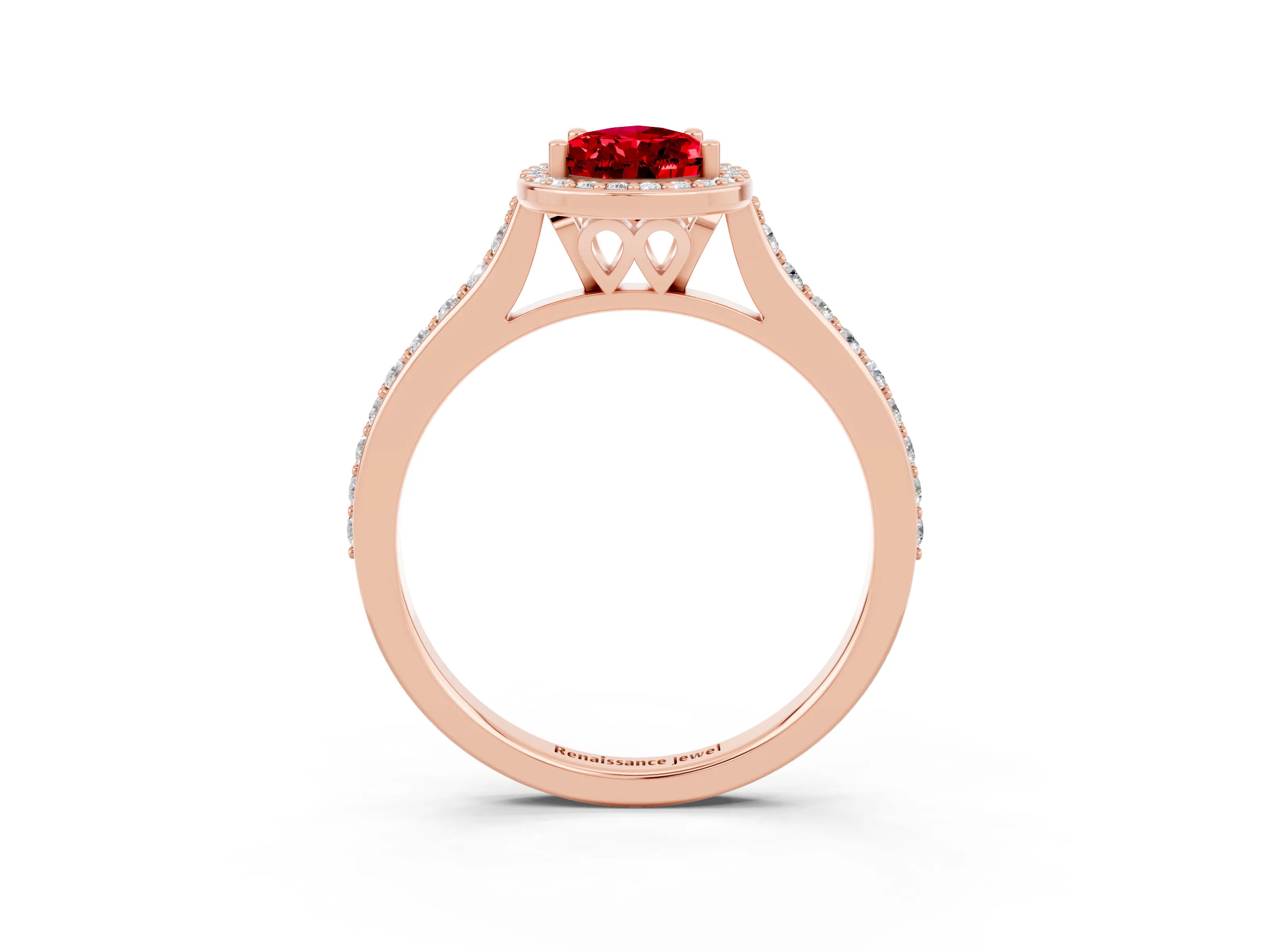 Rose gold Pear Cut Halo Round Diamond Pavé Band with Four-Prong Setting_3