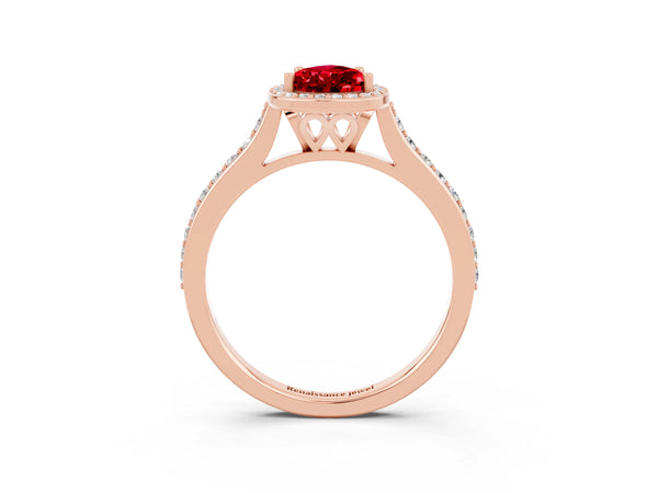 Rose gold Pear Cut Halo Round Diamond Pavé Band with Four-Prong Setting