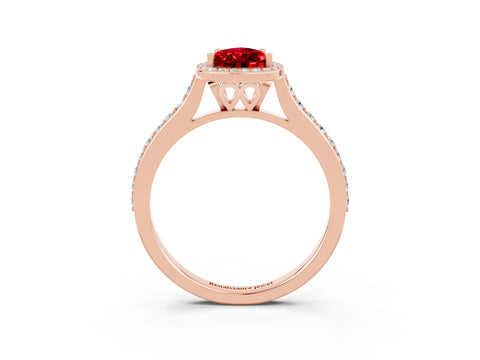 Rose gold Pear Cut Halo Round Diamond Pavé Band with Four-Prong Setting_3