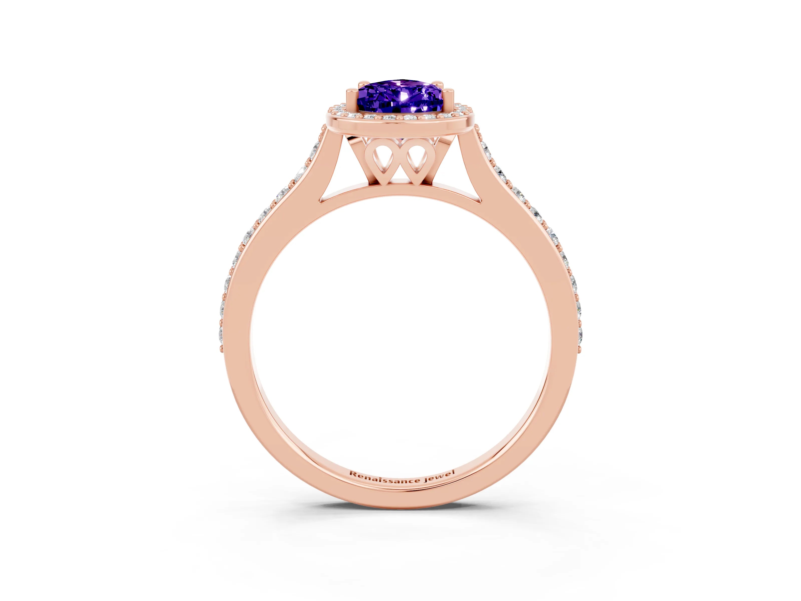 Rose gold Pear Cut Halo Round Diamond Pavé Band with Four-Prong Setting_3