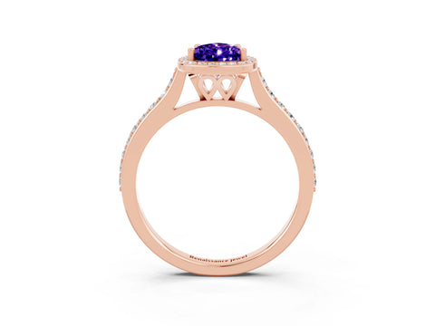 Rose gold Pear Cut Halo Round Diamond Pavé Band with Four-Prong Setting_3