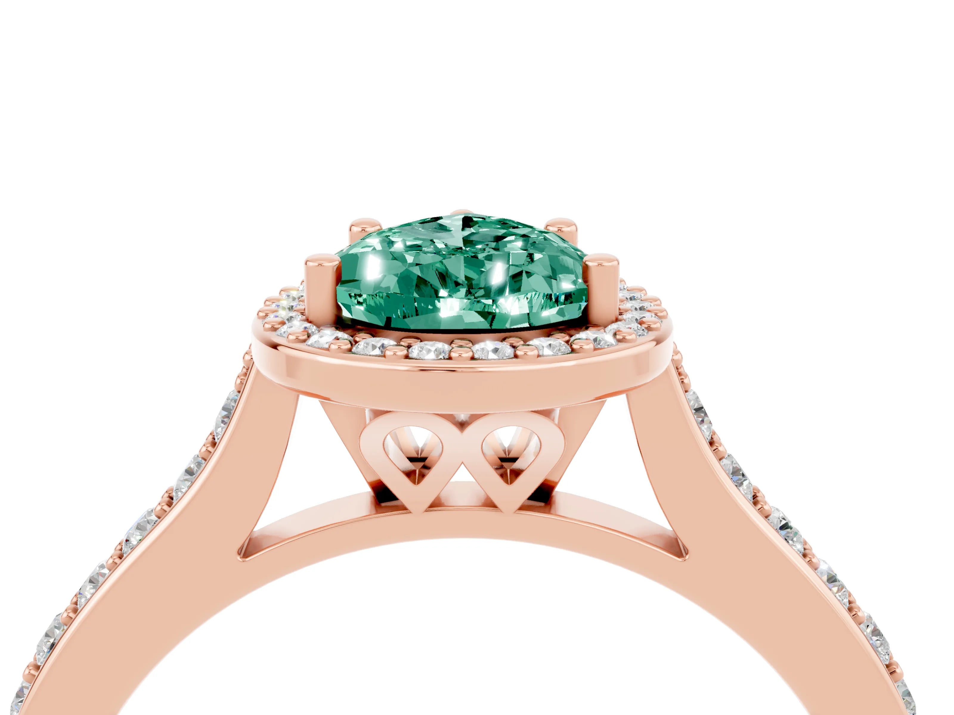 Rose gold Pear Cut Halo Round Diamond Pavé Band with Four-Prong Setting_4