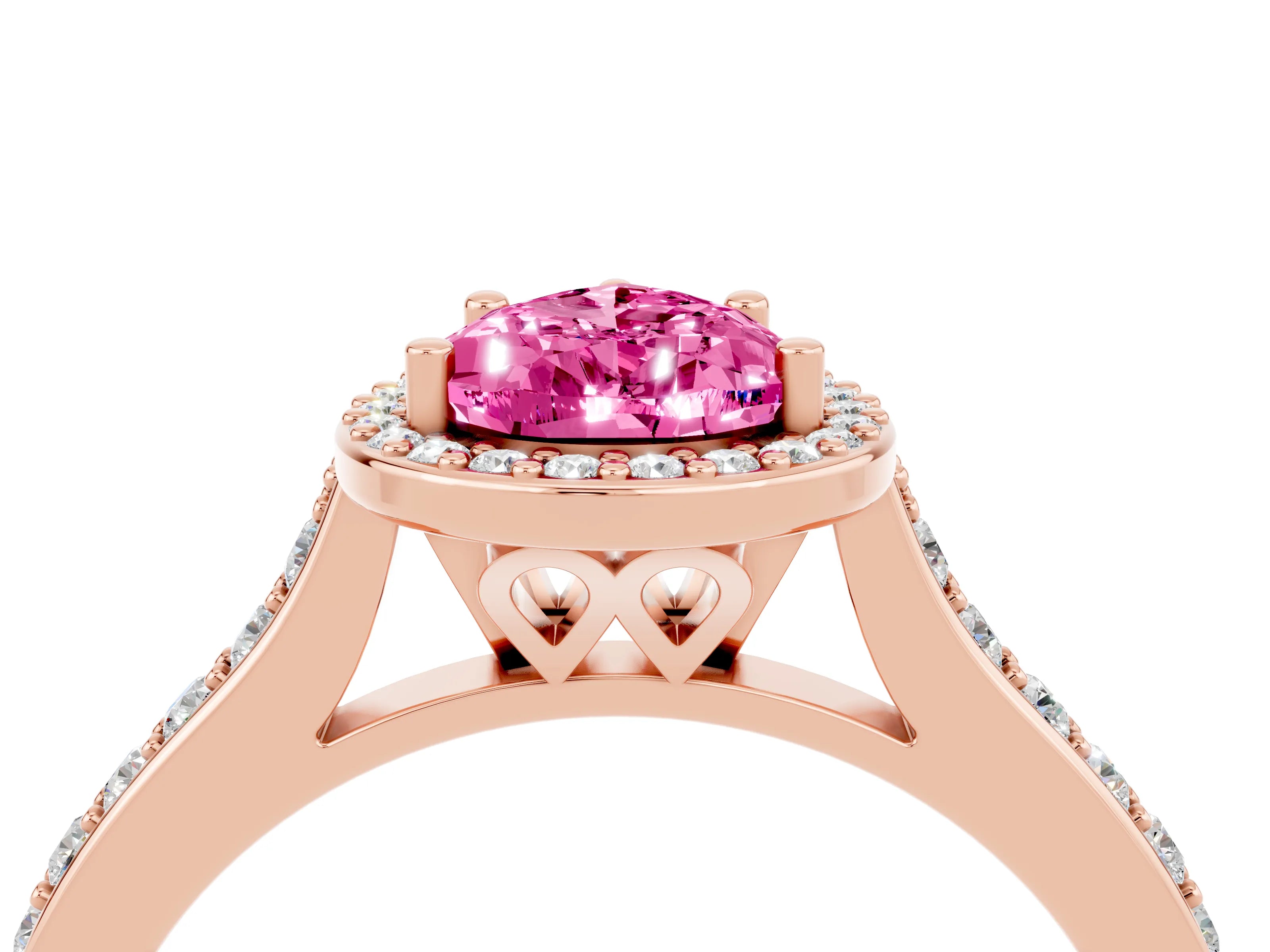 Rose gold Pear Cut Halo Round Diamond Pavé Band with Four-Prong Setting_4