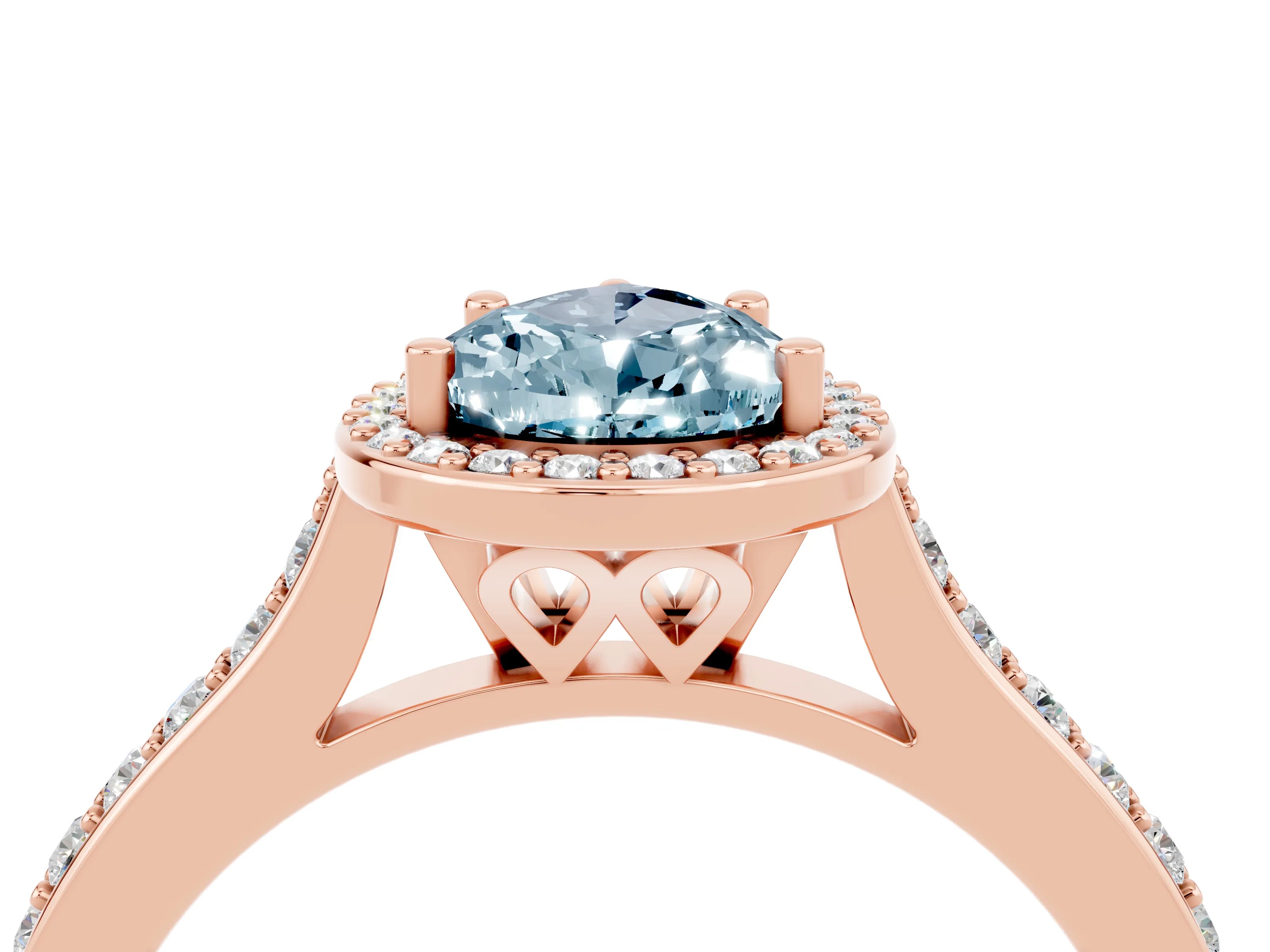 Rose gold Pear Cut Halo Round Diamond Pavé Band with Four-Prong Setting_4