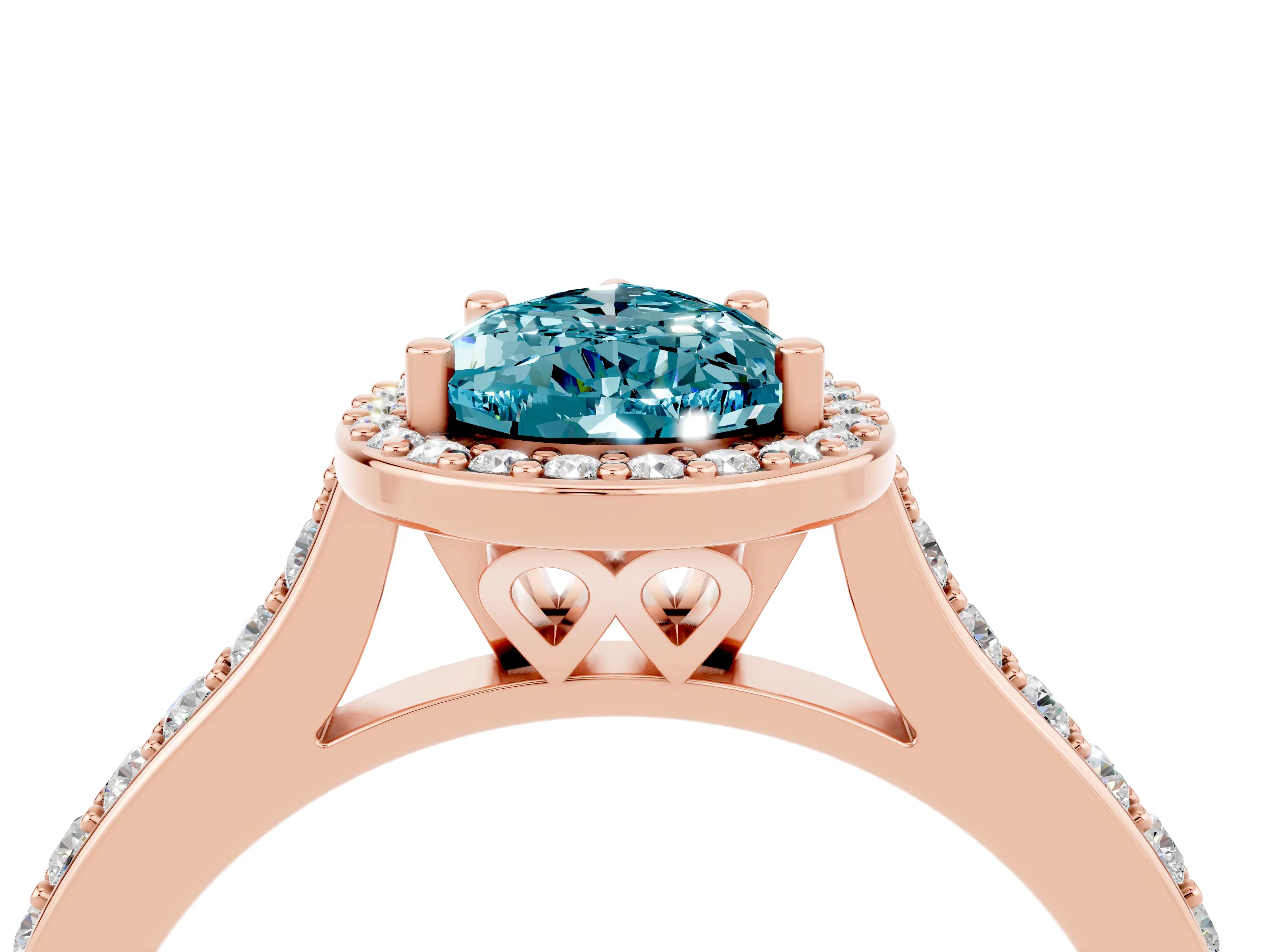 Rose gold Pear Cut Halo Round Diamond Pavé Band with Four-Prong Setting_4