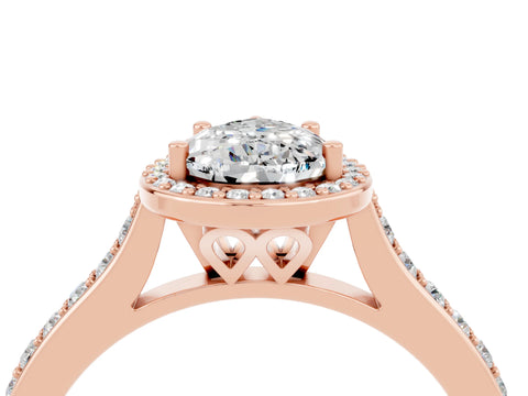 Rose gold Pear Cut Halo Round Diamond Pavé Band with Four-Prong Setting_4