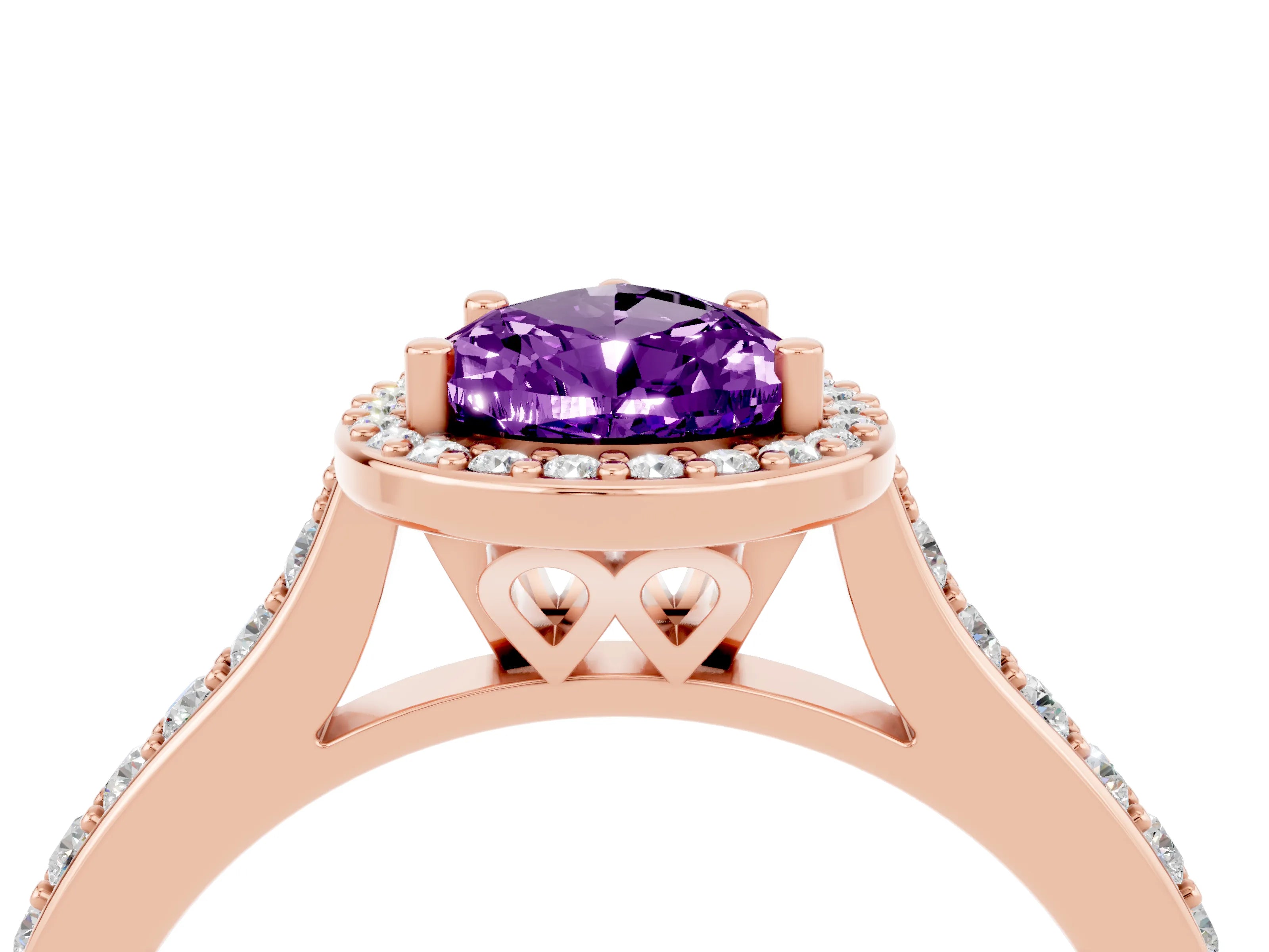 Rose gold Pear Cut Halo Round Diamond Pavé Band with Four-Prong Setting_4