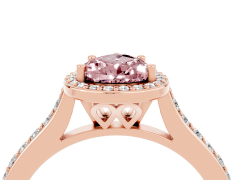Rose gold Pear Cut Halo Round Diamond Pavé Band with Four-Prong Setting_4