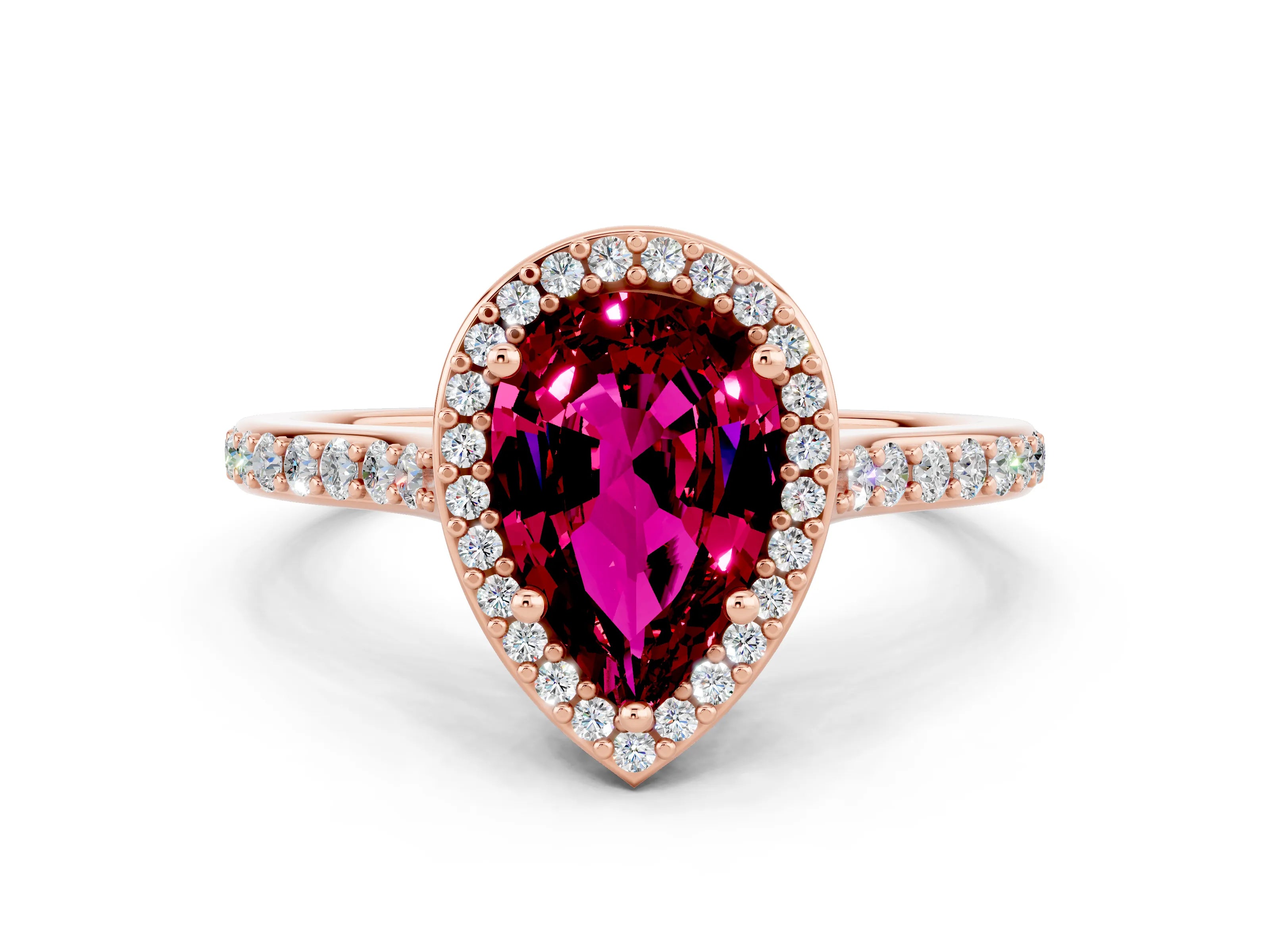 Rose gold Pear Cut Halo Round Diamond Pavé Band with Four-Prong Setting