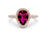 Rose gold Pear Cut Halo Round Diamond Pavé Band with Four-Prong Setting