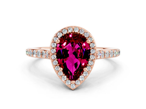 Rose gold Pear Cut Halo Round Diamond Pavé Band with Four-Prong Setting