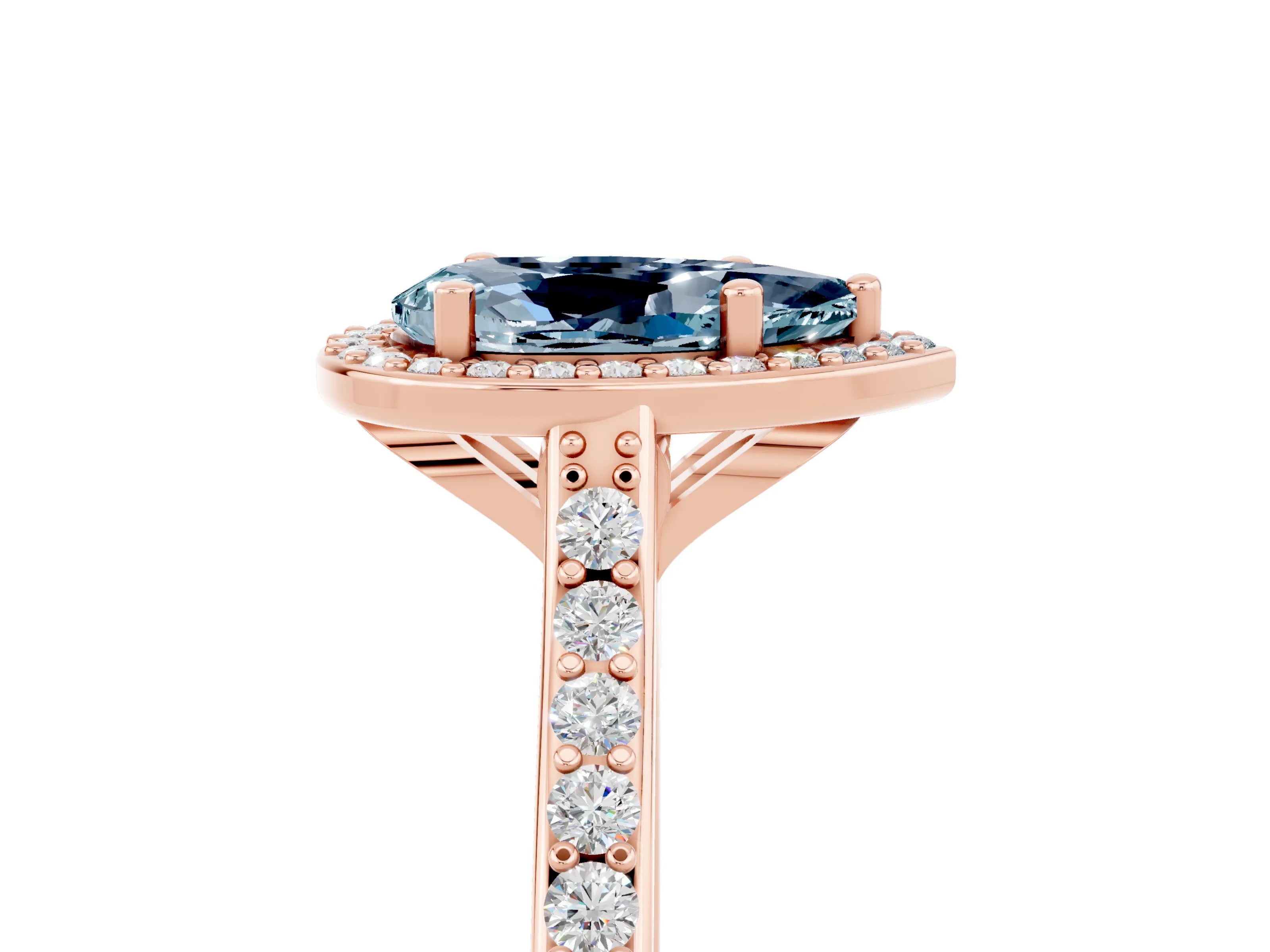 Rose gold Pear Cut Halo Round Diamond Pavé Band with Four-Prong Setting_5