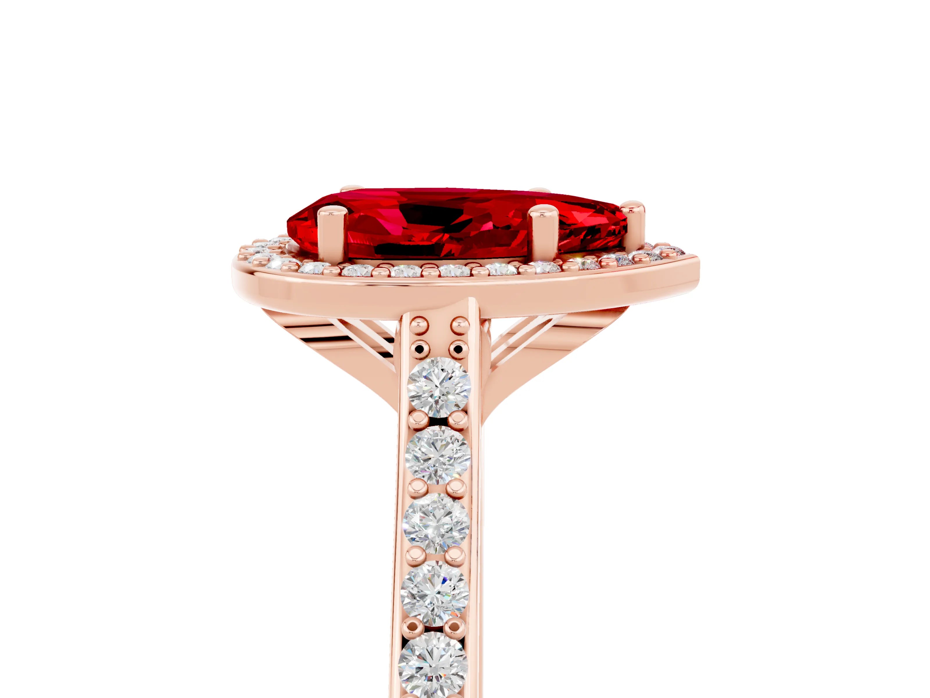 Rose gold Pear Cut Halo Round Diamond Pavé Band with Four-Prong Setting_5