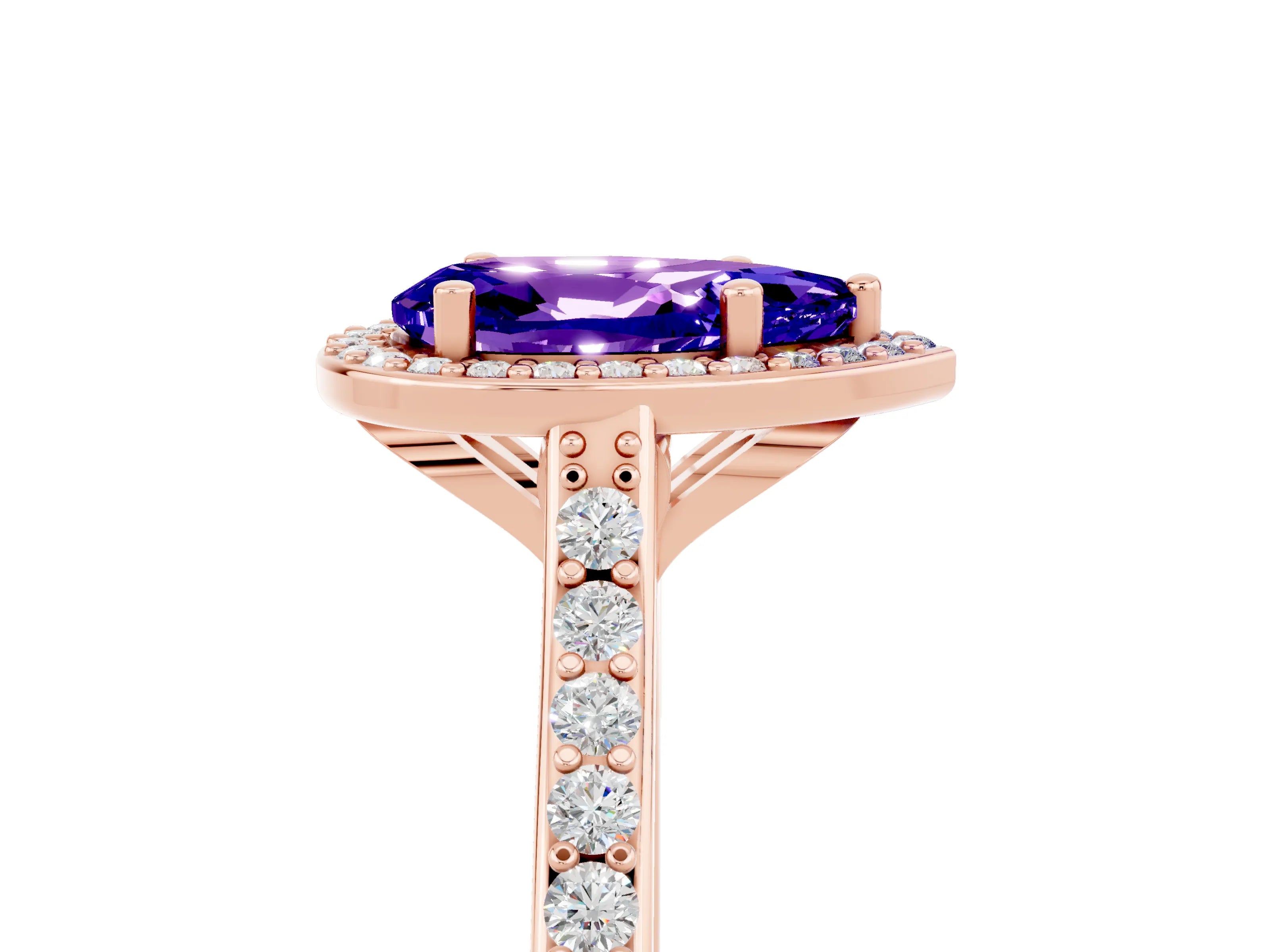 Rose gold Pear Cut Halo Round Diamond Pavé Band with Four-Prong Setting_5