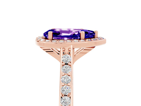 Rose gold Pear Cut Halo Round Diamond Pavé Band with Four-Prong Setting_5