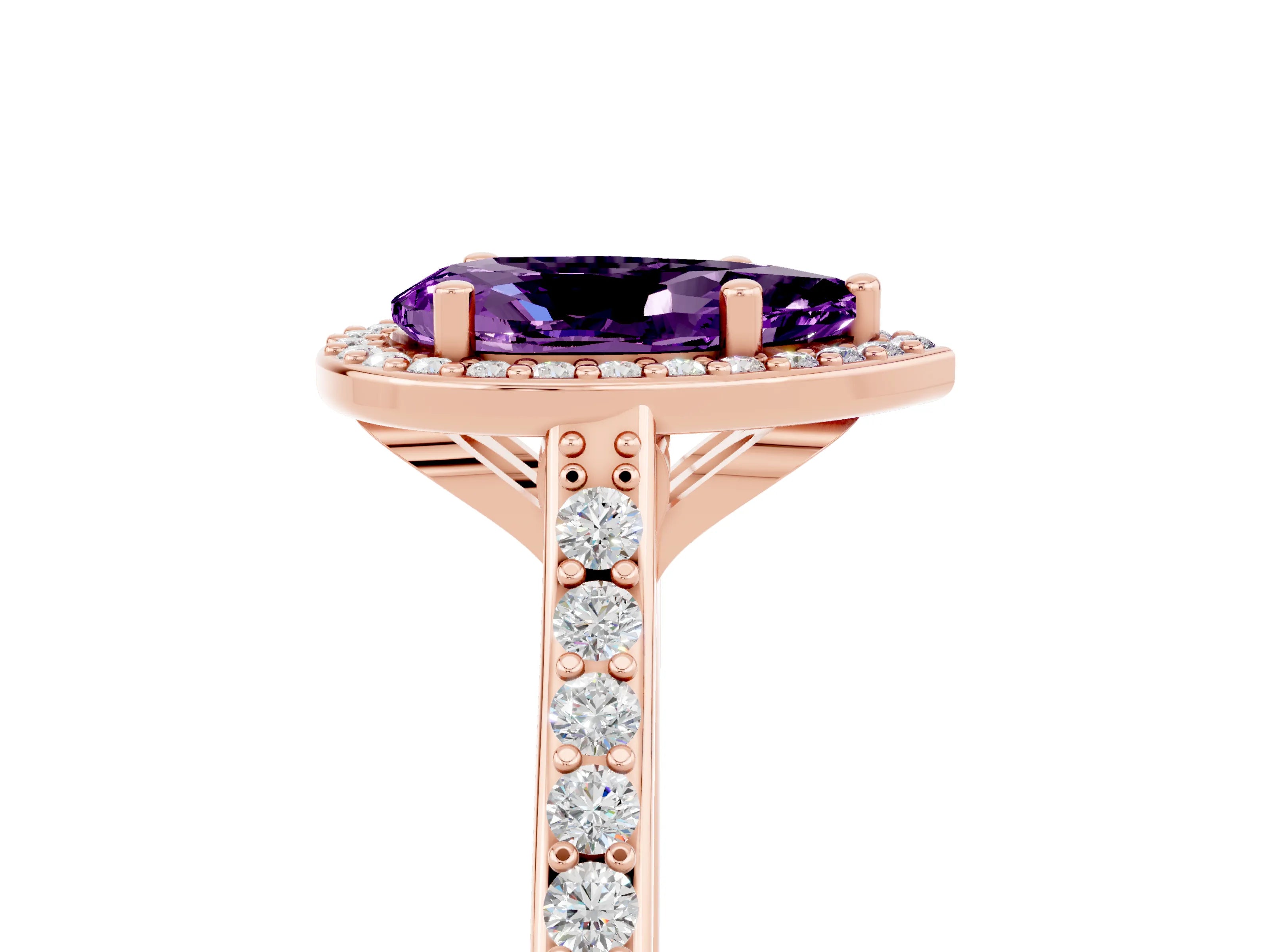 Rose gold Pear Cut Halo Round Diamond Pavé Band with Four-Prong Setting_5