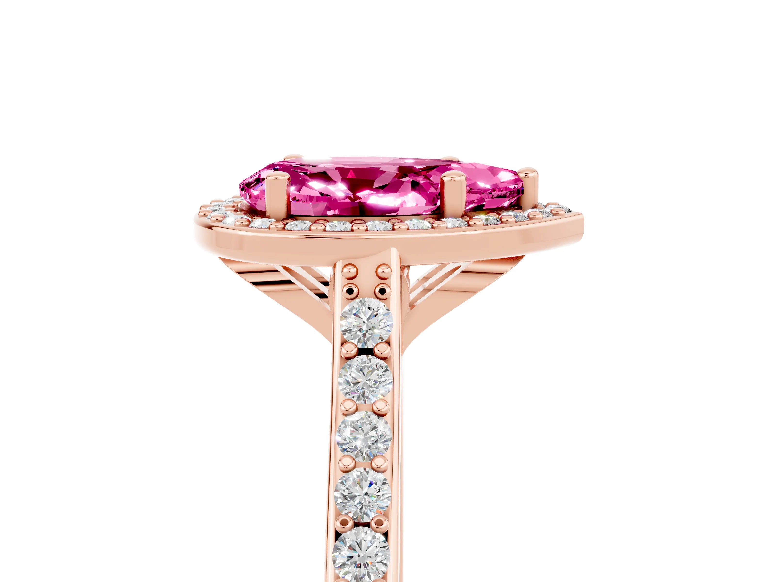 Rose gold Pear Cut Halo Round Diamond Pavé Band with Four-Prong Setting_5