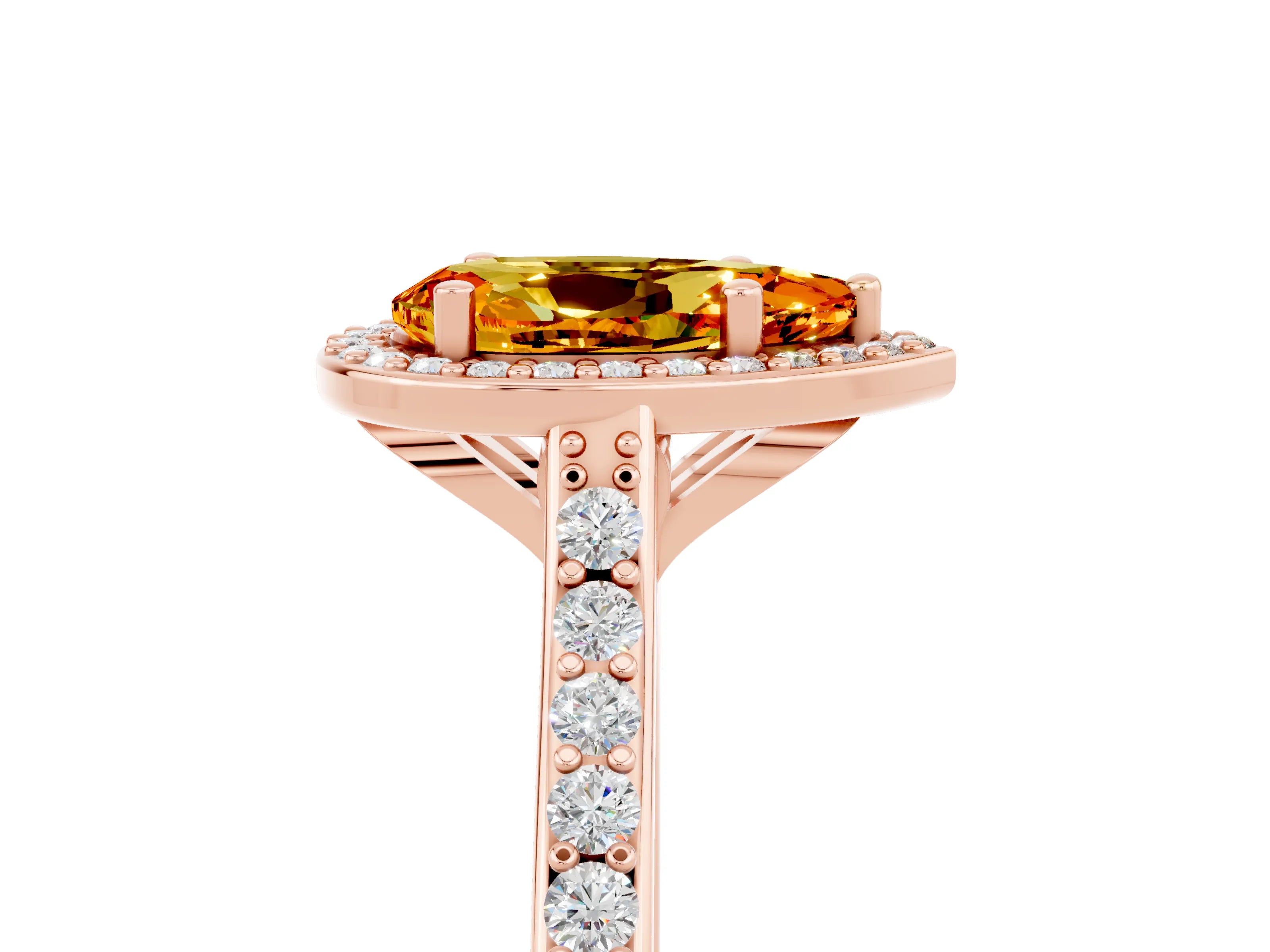 Rose gold Pear Cut Halo Round Diamond Pavé Band with Four-Prong Setting_5