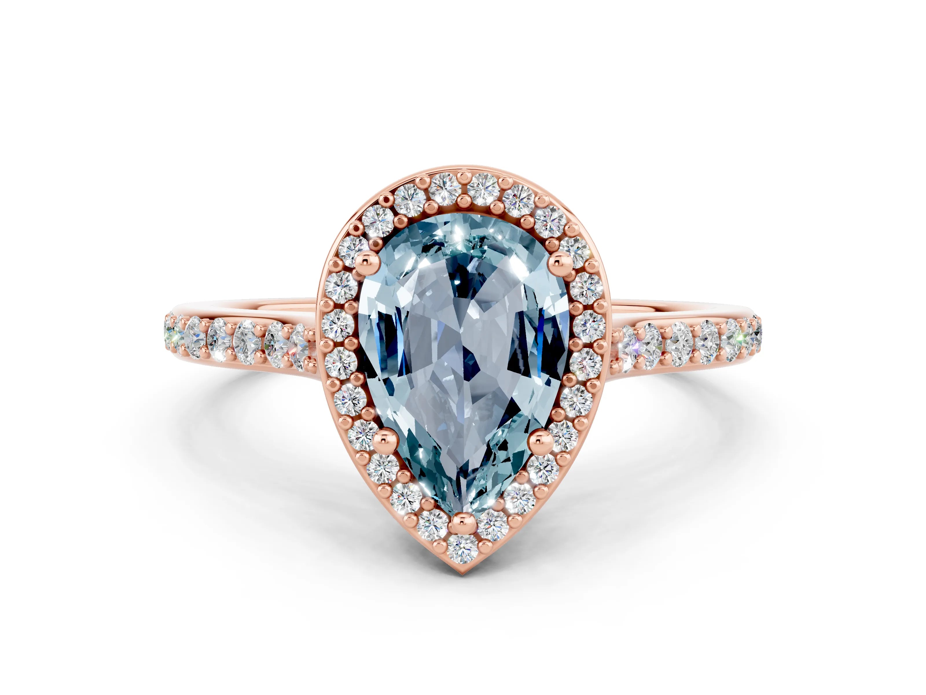 Rose gold Pear Cut Halo Round Diamond Pavé Band with Four-Prong Setting