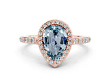 Rose gold Pear Cut Halo Round Diamond Pavé Band with Four-Prong Setting