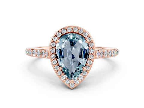 Rose gold Pear Cut Halo Round Diamond Pavé Band with Four-Prong Setting