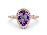 Rose gold Pear Cut Halo Round Diamond Pavé Band with Four-Prong Setting