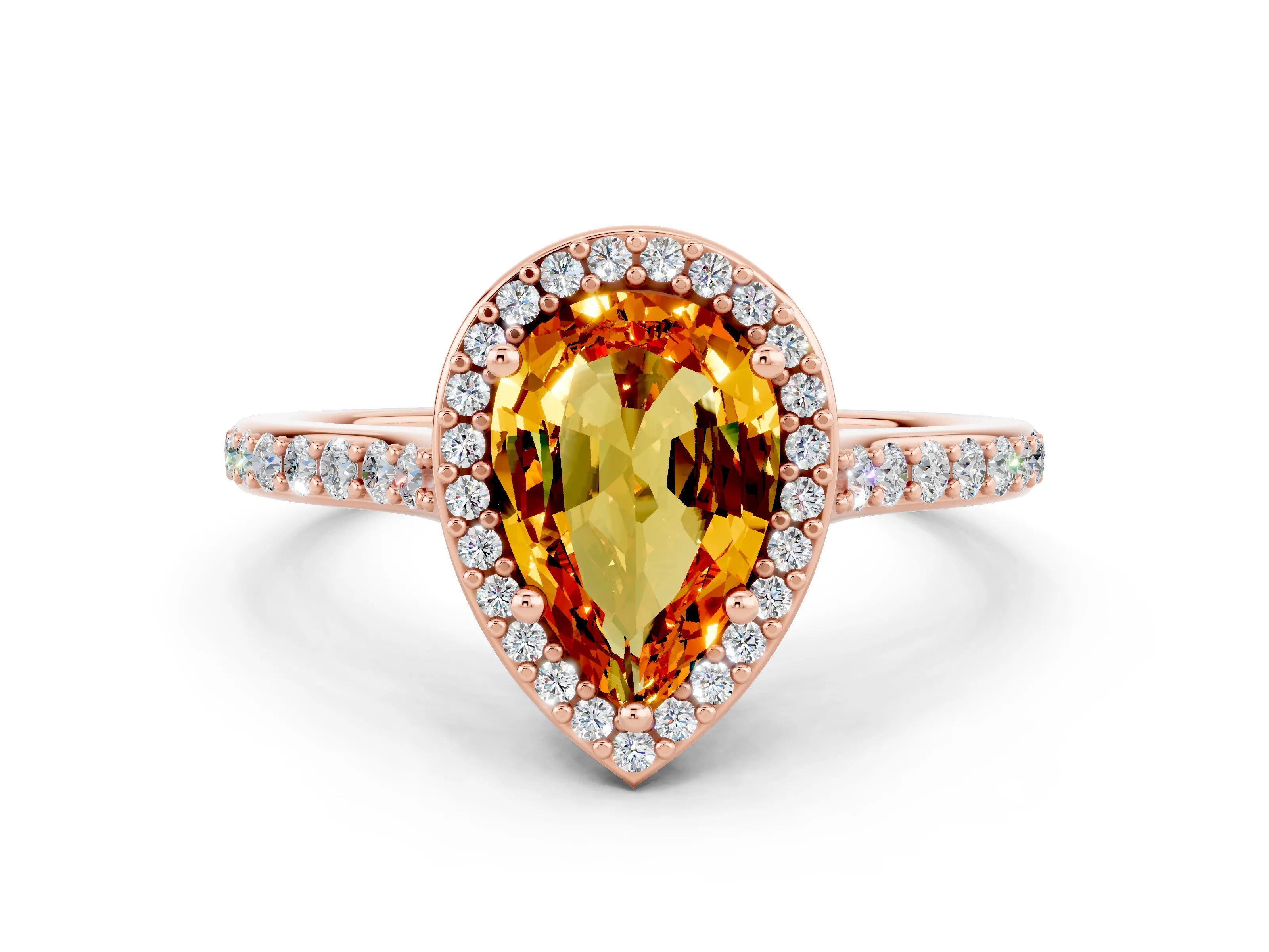 Rose gold Pear Cut Halo Round Diamond Pavé Band with Four-Prong Setting