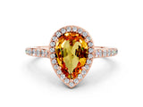 Rose gold Pear Cut Halo Round Diamond Pavé Band with Four-Prong Setting