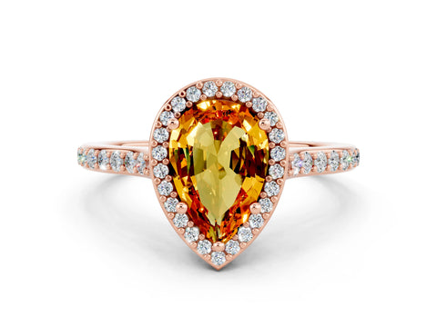 Rose gold Pear Cut Halo Round Diamond Pavé Band with Four-Prong Setting