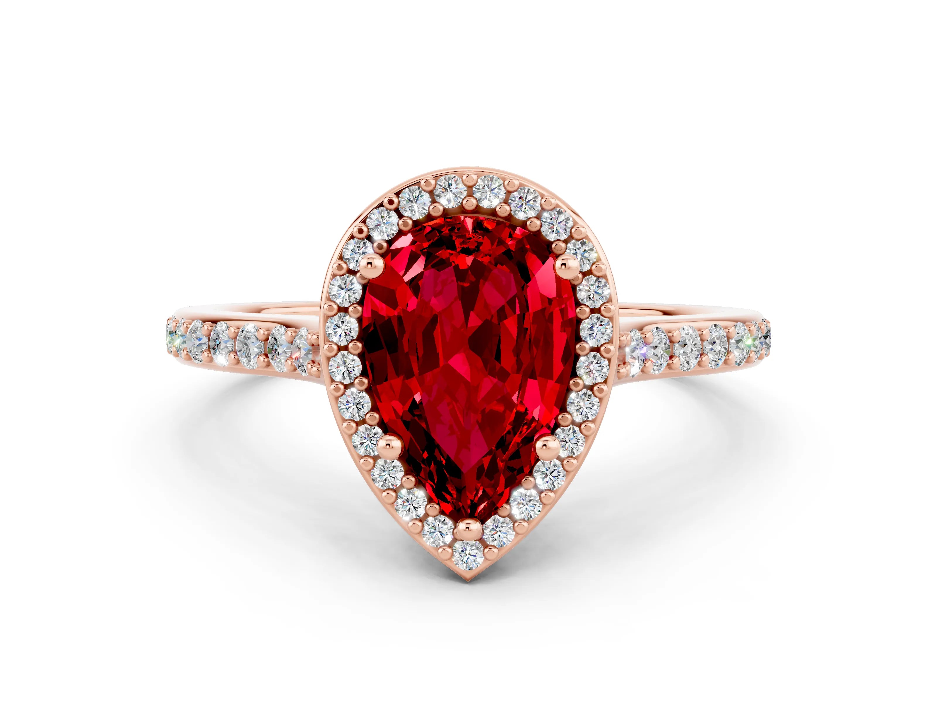 Rose gold Pear Cut Halo Round Diamond Pavé Band with Four-Prong Setting