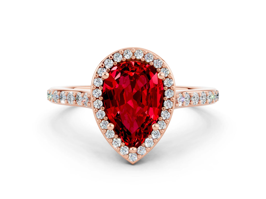 Rose gold Pear Cut Halo Round Diamond Pavé Band with Four-Prong Setting