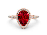 Rose gold Pear Cut Halo Round Diamond Pavé Band with Four-Prong Setting