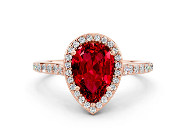 Rose gold Pear Cut Halo Round Diamond Pavé Band with Four-Prong Setting