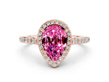 Rose gold Pear Cut Halo Round Diamond Pavé Band with Four-Prong Setting