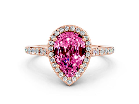 Rose gold Pear Cut Halo Round Diamond Pavé Band with Four-Prong Setting