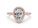 Rose gold Pear Cut Halo Round Diamond Pavé Band with Four-Prong Setting