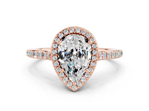 Rose gold Pear Cut Halo Round Diamond Pavé Band with Four-Prong Setting
