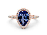 Rose gold Pear Cut Halo Round Diamond Pavé Band with Four-Prong Setting