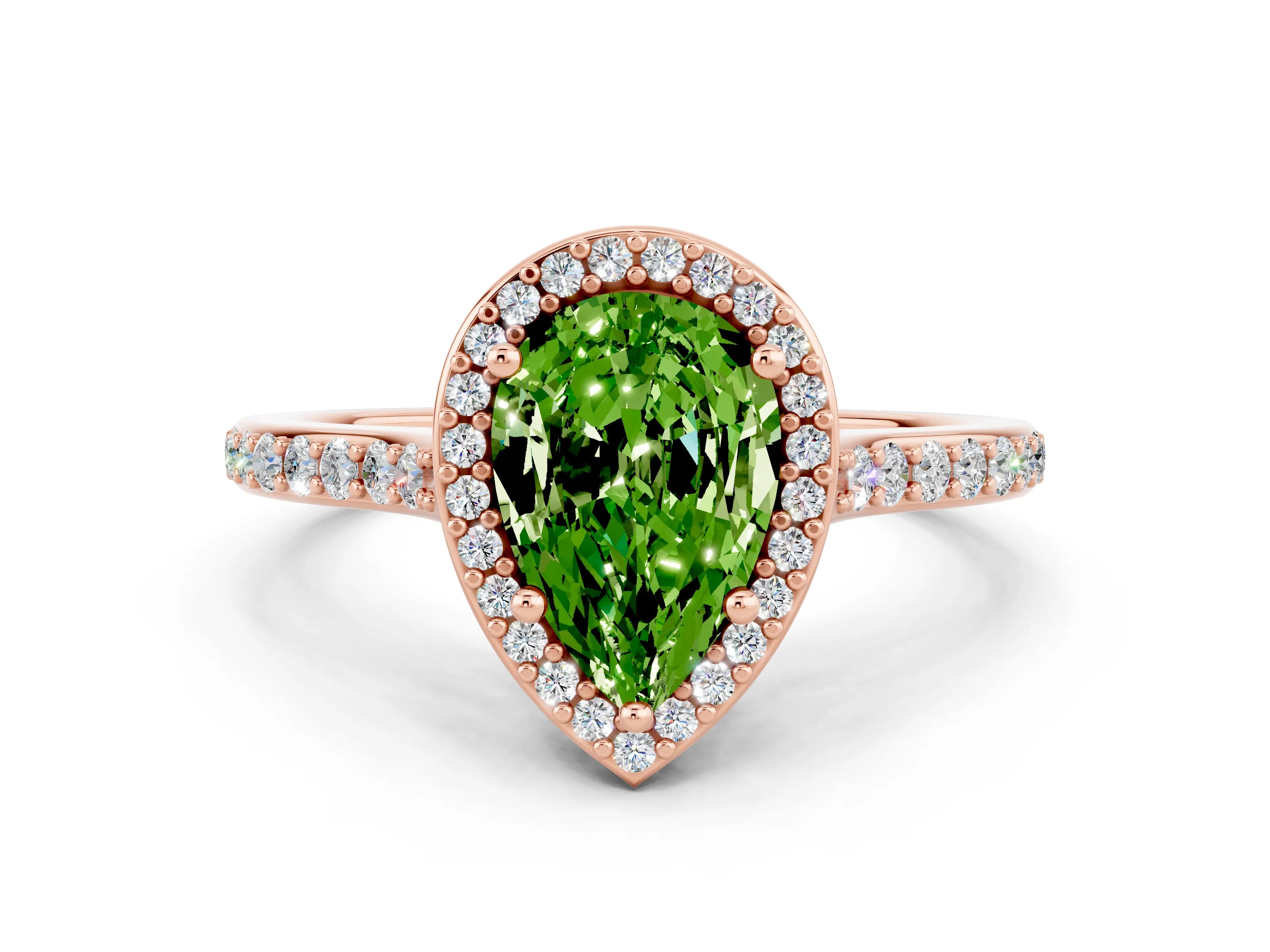 Rose gold Pear Cut Halo Round Diamond Pavé Band with Four-Prong Setting