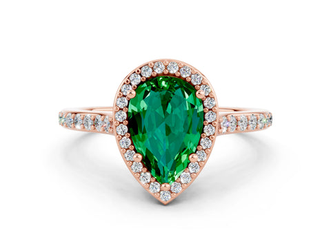 Rose gold Pear Cut Halo Round Diamond Pavé Band with Four-Prong Setting