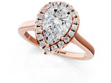 Rose gold Pear Cut Halo Round Diamond Solitaire Ring with Pavé Band and Four-Prong Setting_1